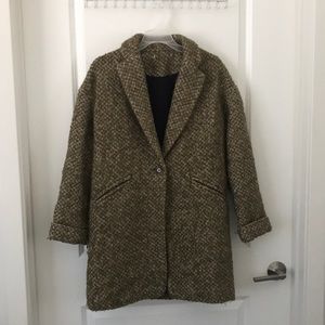 H&M Green Tweed Winter Overcoat